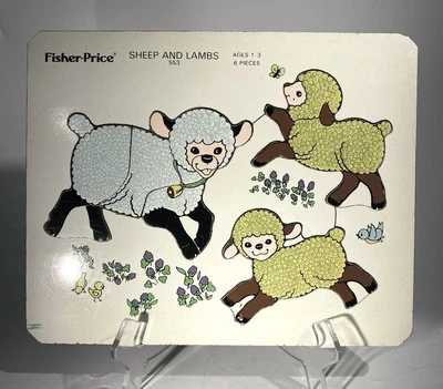1973 Fisher Price 553 Sheep & Lambs Wooden Puzzle Toy Quaker Oats Made Belgium  - Image 1 of 4