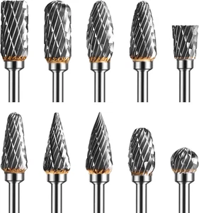 Tungsten Carbide Rotary Burr Set with 1/8" Shank, Double Cut Carving Bits for Ro - Picture 1 of 12