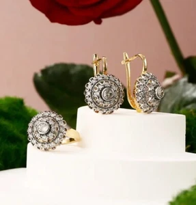 Luxus Damen Schmuck Set Ohrringen,Ring 54,4 , 585 Roségold Plattiert,neu - Bild 1 von 5