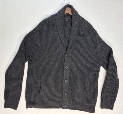 Kenneth Roberts 白金开衫毛衣男式 XL 灰色电缆针织羊毛混纺 — 第 1/4 张图片