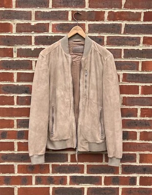 All Saints Mens KEMBLE Suede Bomber Jacket MEDIUM Biker Moto Leather Brown B162 - Image 1 of 4