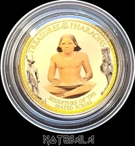 EGYPT 1 POUND 2010 Enameled coin, Treasures of the Pharaohs Sculpture of Seated - Picture 1 of 2