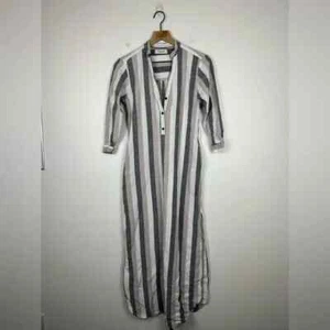 Claude Tulum gestreift Baumwolle Leinen Kaftan Überwurf Maxi Shirt Kleid Damen Einheitsgröße - Bild 1 von 1