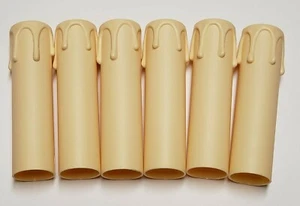 SET OF 6 - 100MM TALL IVORY PLASTIC EUROPEAN CANDLE COVERS WITH DRIPS 100IVG - Picture 1 of 6