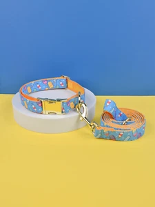 COLOURFUL DOG COLLAR ICE CREAM DESIGN , LEASH & BANDANA SET (LARGE/XL) - Picture 1 of 22
