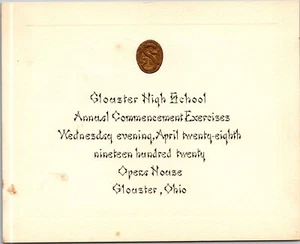 Glouster, Ohio 1920 Glouster High School Abschluss Ankündigung Klassenliste Karte - Bild 1 von 4
