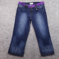 Baby Phat Jeans Womens Capris Plus 17 Dark Blue Hi Rise Embellished 34x23