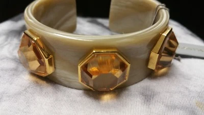 LOUISE ET CIE faux horn octagon crystal tan marble cuff bracelet nwt - Image 1 of 3