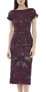 JS Collections SOUTACHE LACE MIDI DRESS , Purple/black, Sz 8, New - Picture 1 of 13