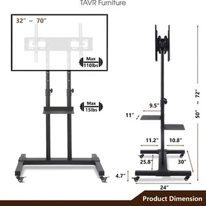 Dual Mobile TV Stand Rolling TV Cart 2-Shelf on Locking Wheel for 32-70 inch TVs - Picture 1 of 12