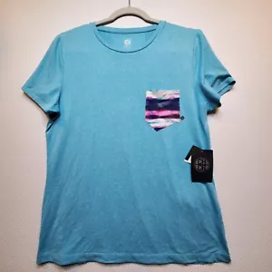 CHCB Women Short Sleeve Shirt Top Extra Large Blue Multicolor Pocket on Back New - Picture 1 of 12