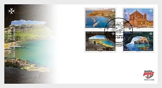Malta 2024 malte SEPAC Tourist Landscapes Mgarr Harbour Mosta Dome 4v FDC PJ - Image 1 of 1