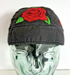 Womans Do-Rag Skull Cap Sweatband Black with Roses - Picture 1 of 9