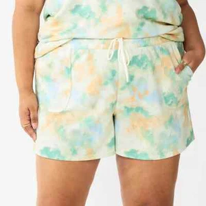 Artsy Beachy 5X Blue Cloud Dye Drawstring Soft Fleece Shorts Vacation Sonoma New - Picture 1 of 2
