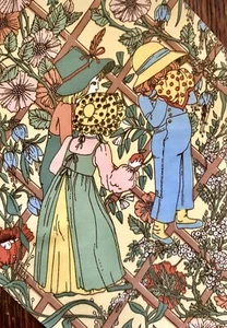 1970 Jonelle Zucker & Gewürz Baumwolle Nähen auf Panel 16 cm x 22 cm drei Mädchen Blumenmuster - Bild 1 von 2