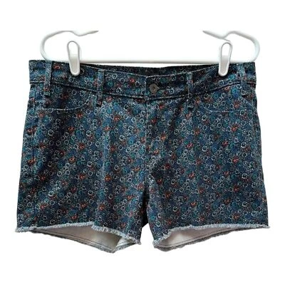 Pantalones Cortos Levi's Mujer Talla 12 Estampado Floral Denim Corte Dobladillo Deshilachado Azul Naranja Foto 1 de 4