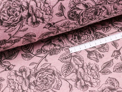 ALPENFLEECE Kuschelsweat Stoff flauschig ROSEN auf ALTROSA meliert EUR 17,98/m - Bild 1 von 3