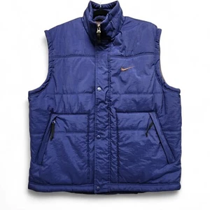 Vintage 90s Nike Puffer Vest Mens Medium Oversized Navy Blue Full Zip Softshell - Picture 1 of 14