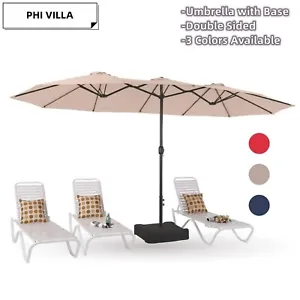 15ft Patio Umbrella Double-Sided Outdoor Extra Large Umbrella w/Crank Heavy Duty - Picture 1 of 64
