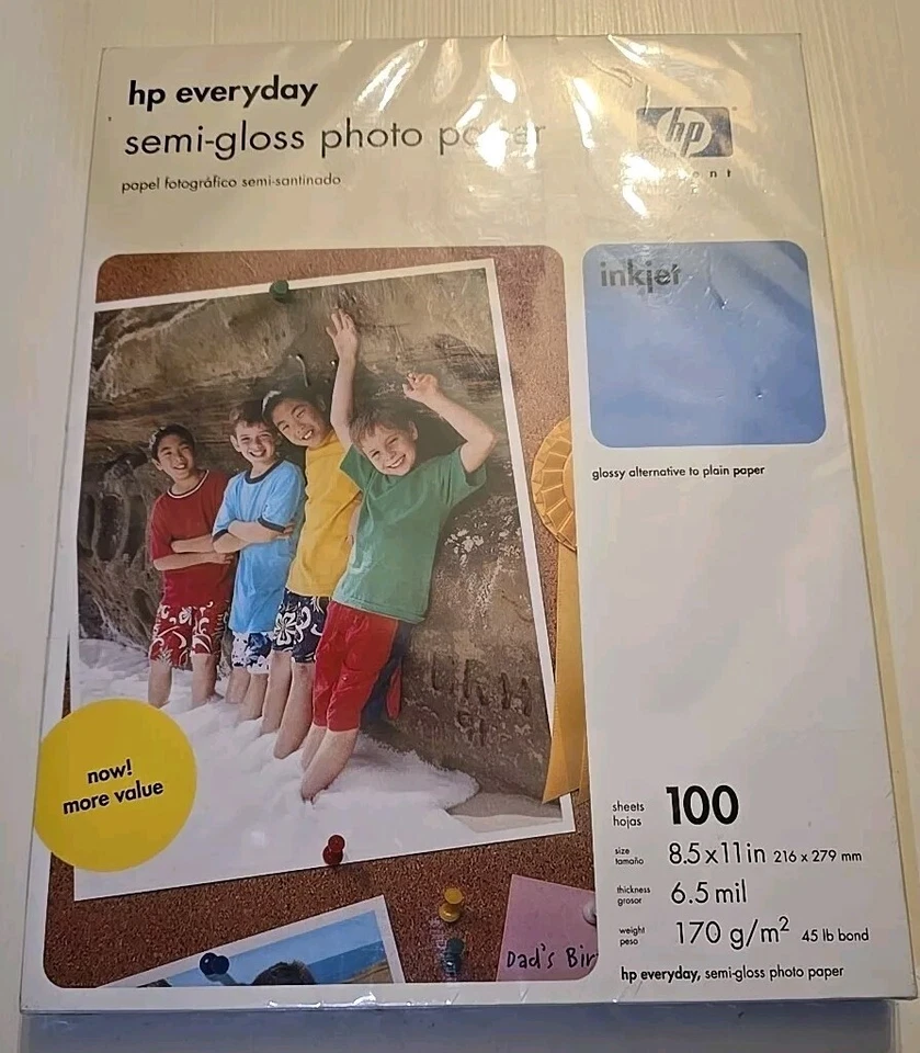 NEW HP EVERYDAY Semi-gloss Photo Paper ANY INKJET PRINTER 100 sheets 8.5" x 11" - Image 1 of 1