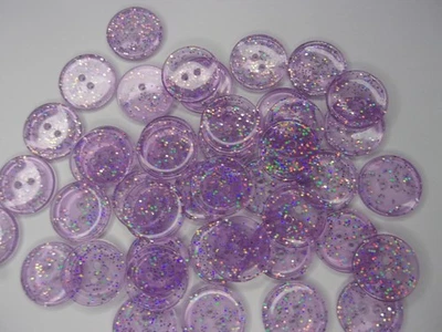 50 x Transparent Round Glitter Novelty Buttons Lilac 15mm Sewing Knits Baby P73 - Image 1 of 2