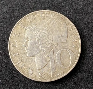 1966 Austria 10 Schilling 0.6400 Silver ASW 0.1543 Oz Free Shipping - Picture 1 of 2