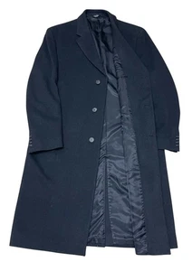 Abrigo Jos A Bank 42R Negro 100% Lana L/S Abotonado Forro Satinado Trench Usado en Excelente Condición - Imagen 1 de 16