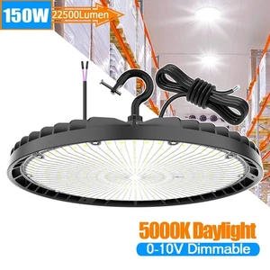 Commercial LED High Bay Light Fixture 150W 0-10V Diammable UFO Factory Shop Lamp - Picture 1 of 15