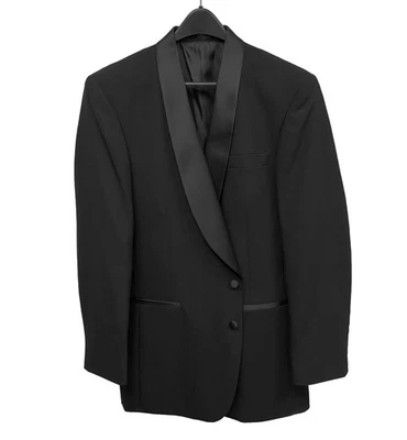 NUEVO CON ETIQUETAS Chaqueta Esmoquin Para Hombre Negra Lana Dos Botones con Solapas de Mantón Grande y Alto 60S Foto 1 de 4