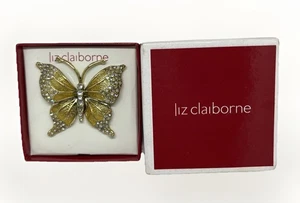 Broche Mariposa Vintage LC "LIZ Claiborne" Tono Dorado/Estrás - Imagen 1 de 5