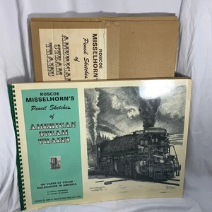 33 bocetos a lápiz litográficos Roscoe Misselhorns trenes de vapor estadounidenses firmados - Imagen 1 de 15