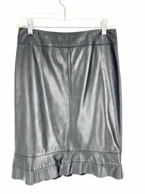 Falda de diseñador de cuero con volantes negros talla 0 Worth Foto 1 de 3