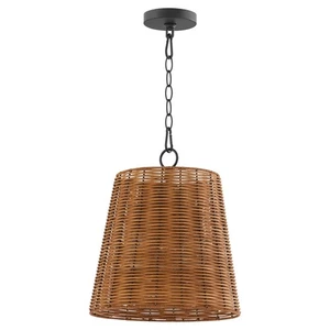 Matte Black Three Light Pendant from the Wicker Collection - Picture 1 of 4