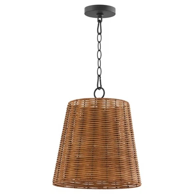 Matte Black Three Light Pendant from the Wicker Collection - Image 1 of 4