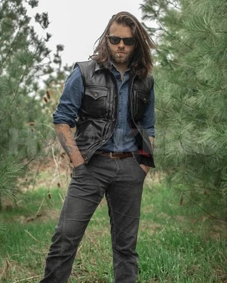 Big Rig : 100% Genuine Natural Black Cowhide Leather Vest , CowBoy, Western Vest - Image 1 of 4