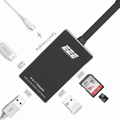 E2E Negro USB 3.1 Tipo-C a HDMI USB 3.0 SD Tarjeta Hub para Macbook 12" A1534 Foto 1 de 4