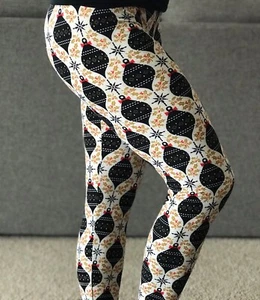 Buttery Soft Christmas Holly Ornament Leggings One Size S M L Holiday Star OS - Picture 1 of 5