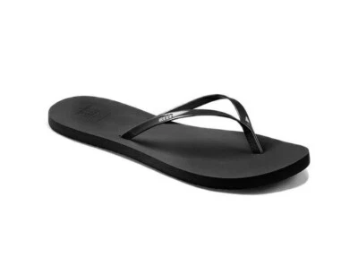 Sandalias para mujer Reef Bliss negras ridículamente cómodas delgadas brillantes con correa Foto 1 de 4