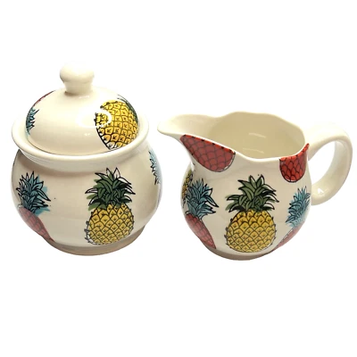 Signature Housewares Pineapple Stoneware Creamer & Sugar Dispenser Set - Image 1 of 4