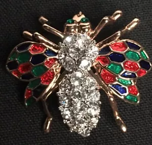 Colorful Enamel and Rhinestone Studded Bee Brooch Beautiful - Picture 1 of 6