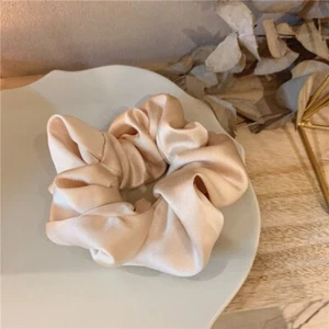 Soft Satin Silk Solid Color Hair Tie Scrunchie Ponytail Holder Hair Rope-Beige - Picture 1 of 4