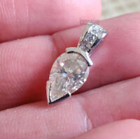 925 Sterling Silver 1.57 Ct Near White Pear Genuine Moissanite Beautiful Pendant 