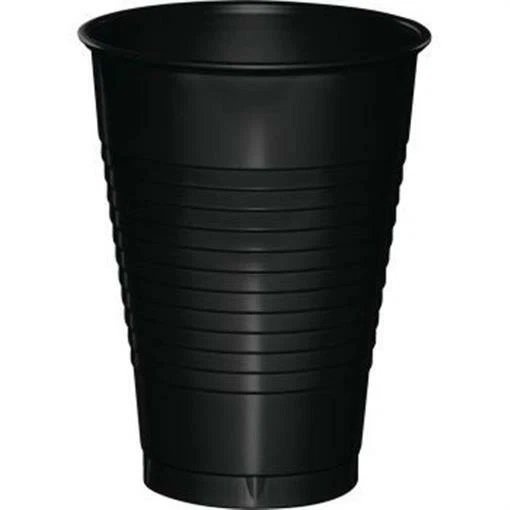 Black 12oz Plastic Cups 20 Per Pack Tableware Party Decorations Supplies - Image 1 of 1