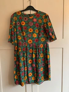 Handmade one off smock dress Vintage African? Print Retro Colours Size 10 / 12 - Picture 1 of 8