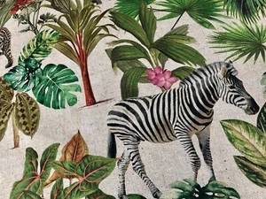 Safari Zoo African Animal Digital Print Fabric Linen Look Jungle Canvas 54" wide - Picture 1 of 8