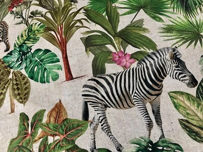 Safari Zoo African Animal Digital Print Fabric Linen Look Jungle Canvas 54" wide - Image 1 of 4