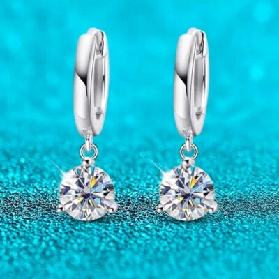 1-4CTW D VVS1 Real Moissanite Hoop Drop Earrings for Women 925 Sterling Silver - Image 1 of 4