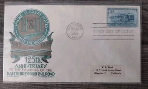 1952 Baltimore & Ohio Railroad First Day Issue Envelope 125th Anniv Stamp. - Picture 1 of 1