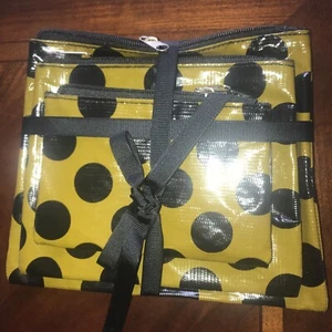 New MSC Mainstreet Collection 3 Matching Gold w/ Black Polka Dot Zipper Pouches - Picture 1 of 3