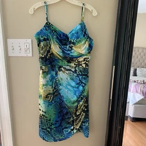 Bisou Bisou MIDI Dress Women's 10 Color Turquoise Yellow Tropical Jersey Shore - Picture 1 of 15